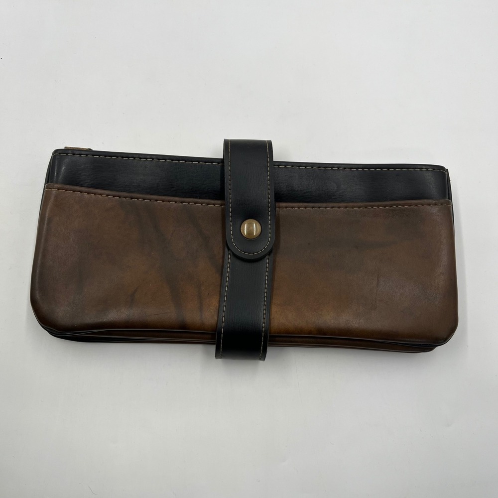 1970s Vintage Rolfs vinyl Travel Document Organizer Brown Black Serval Zip